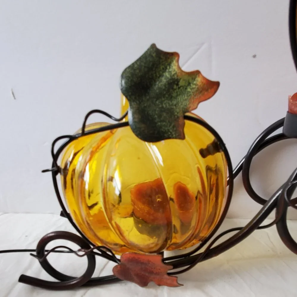 Fall Metal Leaf Pumpkin Halloween Tealight Holder